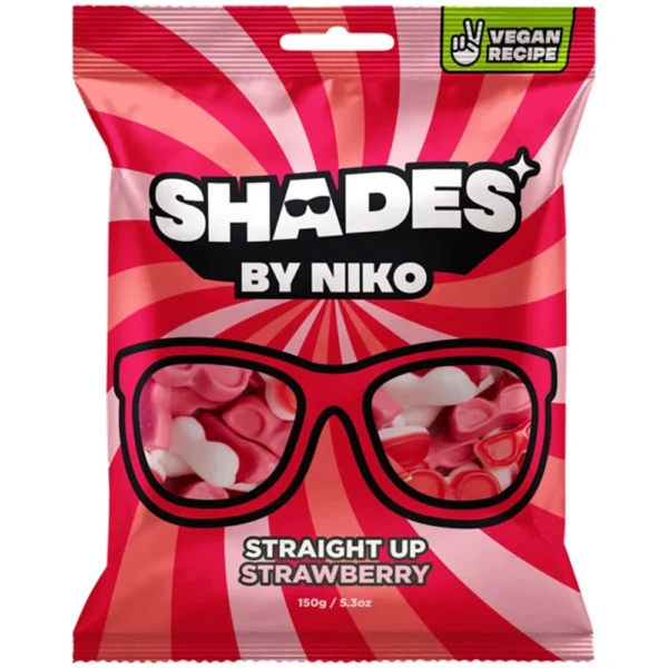 Shades By Niko Straight Up Strawberry sono morbide caramelle gommose al gusto di fragola, dalla caratteristica forma di occhiali.